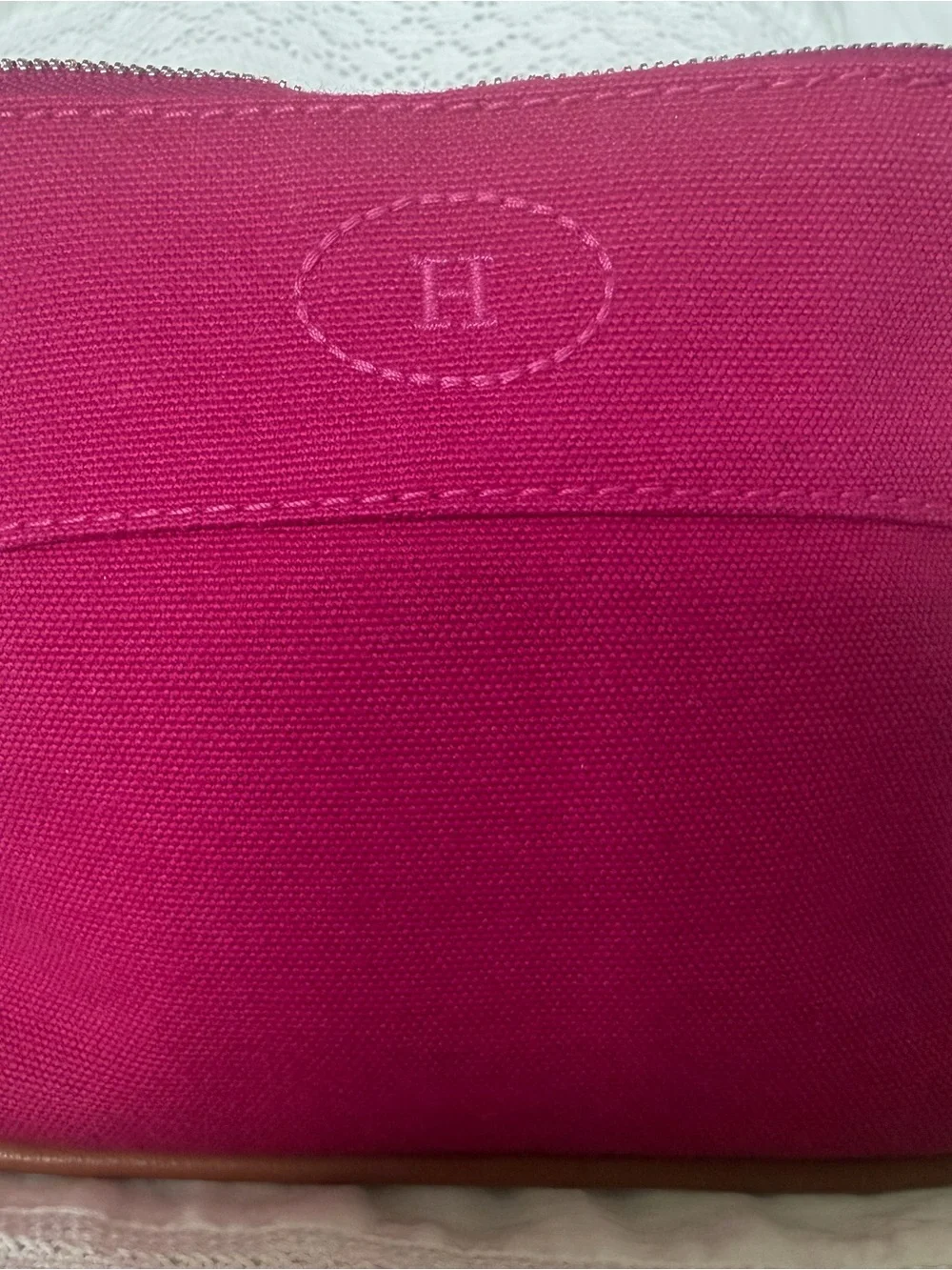 Hermes Hot Pink Canvas Cosmetic Pouch with H